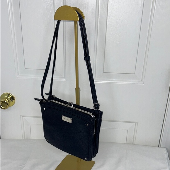 Nine West Black Two Way Bag Silver Kisslock and Leopard Print Interior GUC - Picture 14 of 15